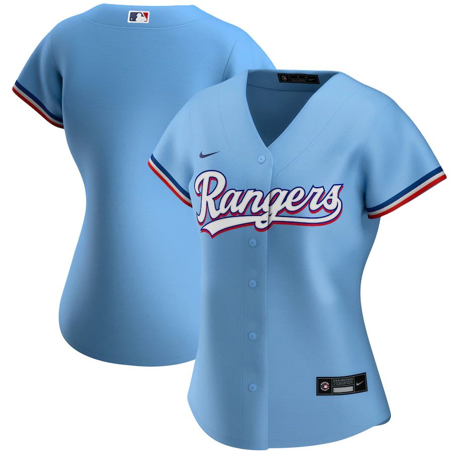 Womens Texas Rangers Nike Light Blue Alternate Replica Team MLB Jerseys->women mlb jersey->Women Jersey